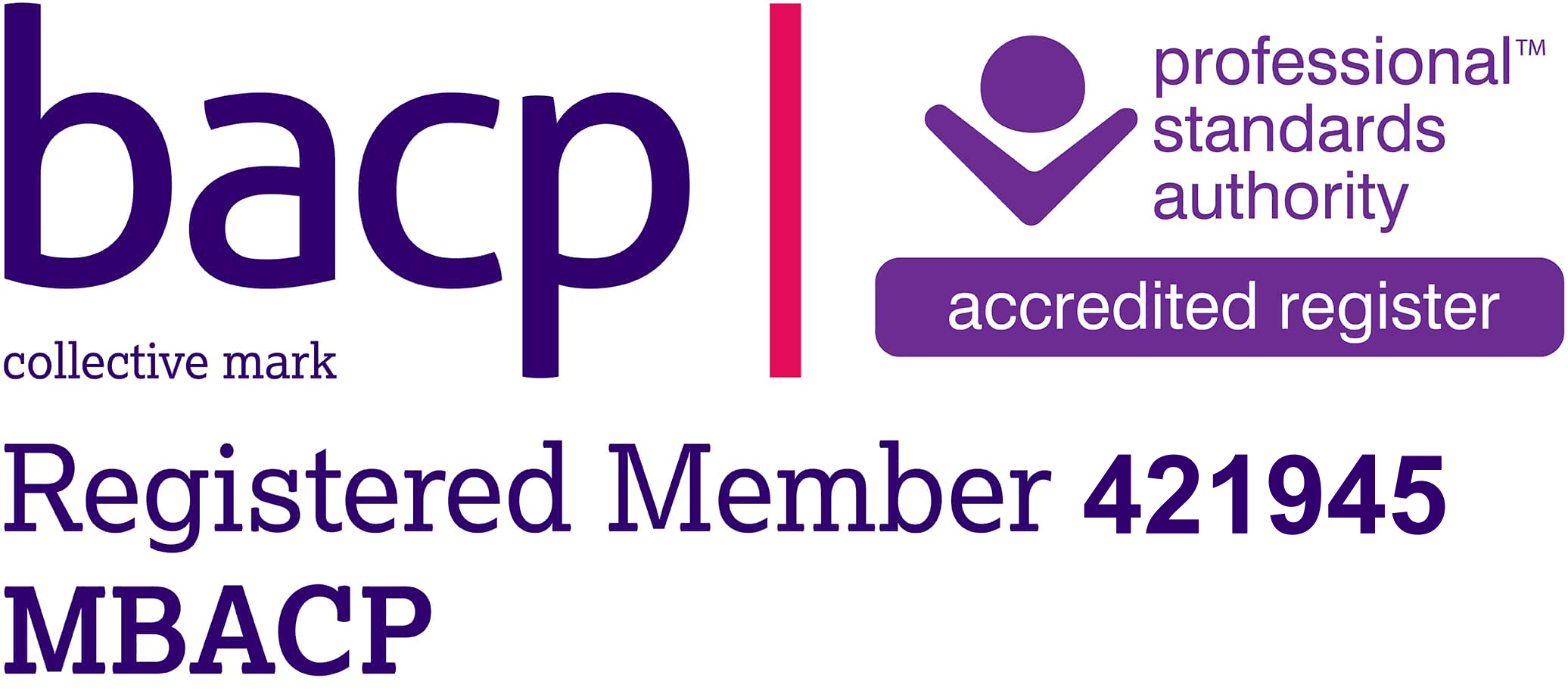 BACP registered member, professional standards authority accredited register, member 421945, MBACP